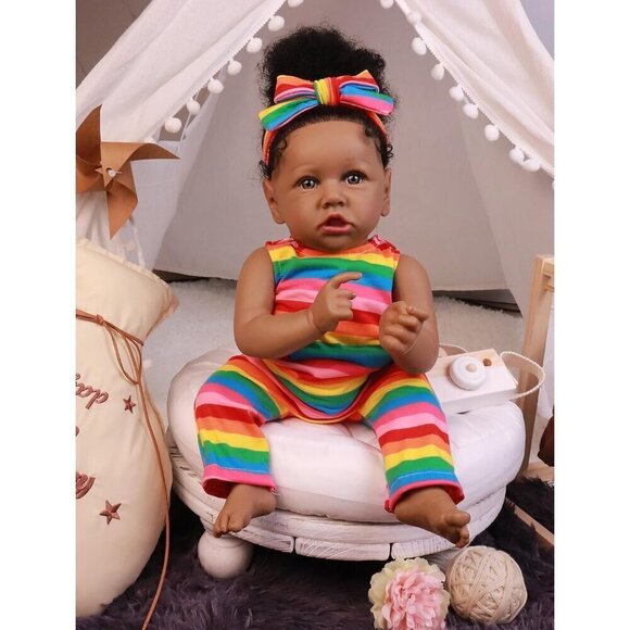 ✨ Hoomai Realistic Reborn Baby Dolls Yellow Soft Body African 22.8 Inch Kids - Picture 6 of 8